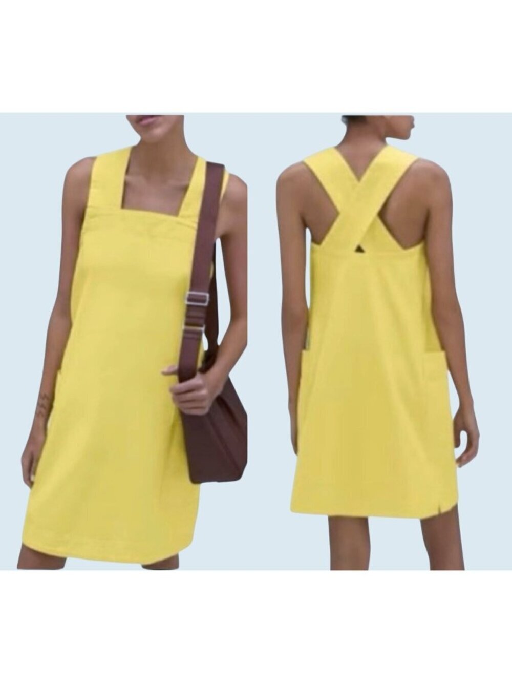 EVERLANE Cross Back Yellow Apron Mini Retro Dress Size Small